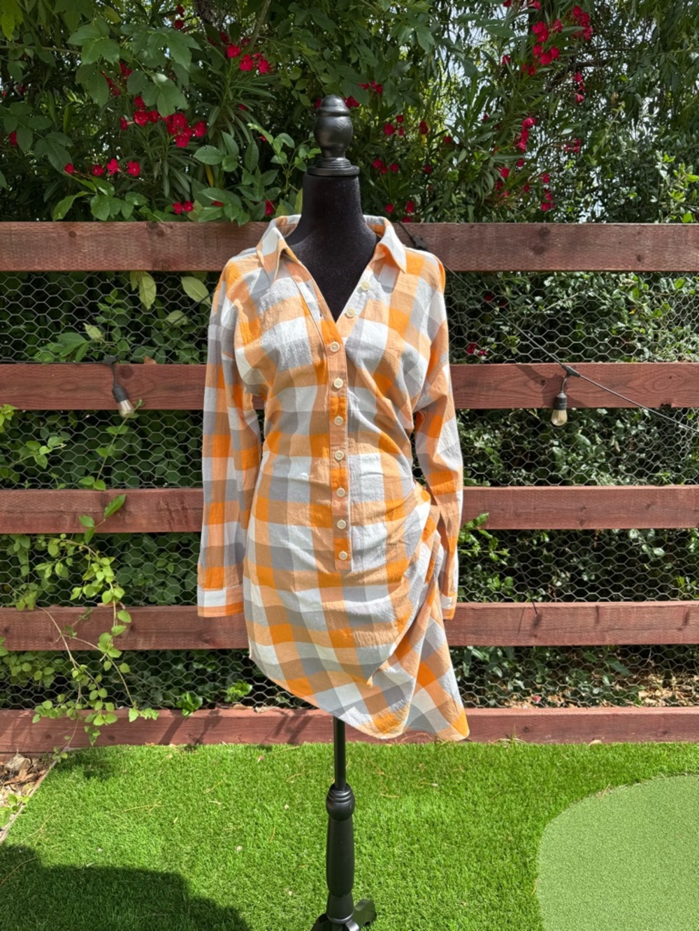 Atoir Apricot Check Gingham Dress in Orange, Gray, White